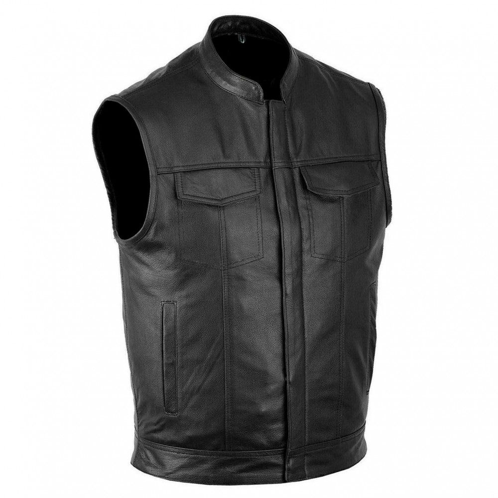 DALLX SOA Men's Motorcycle Club Leather Vest Concealed Carry Arms