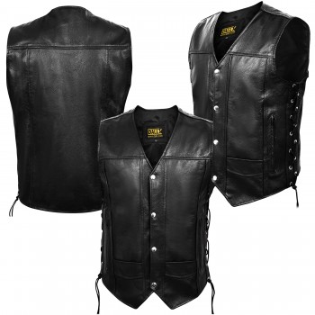 Motorcycle Leather Vest with Adjustable Side Lace