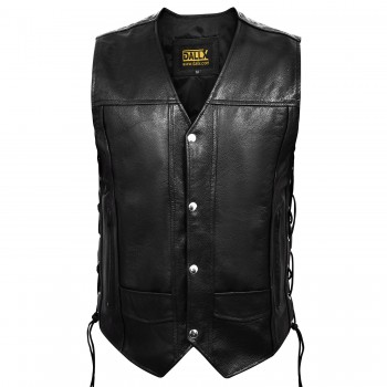 Motorcycle Leather Vest with Adjustable Side Lace